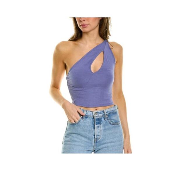 WE WORE WHAT Cut Out One Shoulder Tank - Jersey Rayon Slate Blue, SIze XL - Picture 1 of 6